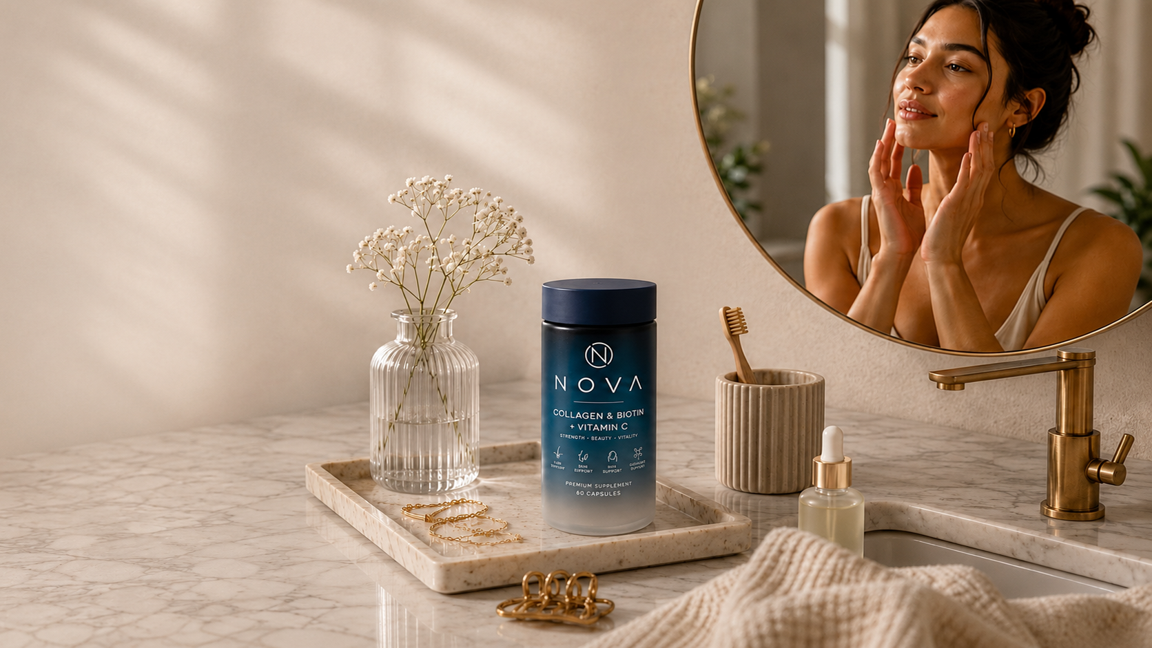 NOVA collagen supplement in a daily beauty ritual