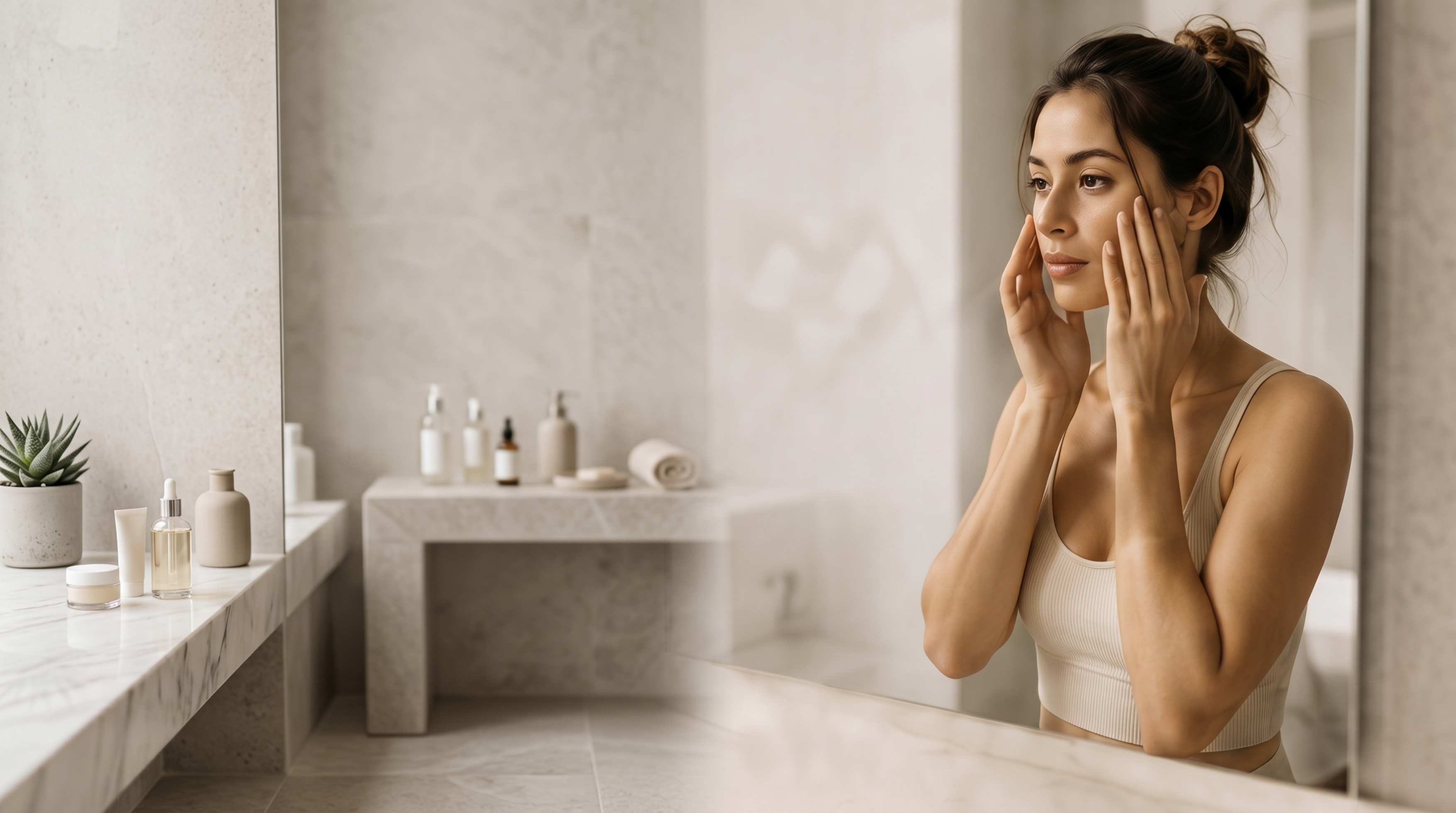 Woman enjoying a quiet skin-care ritual