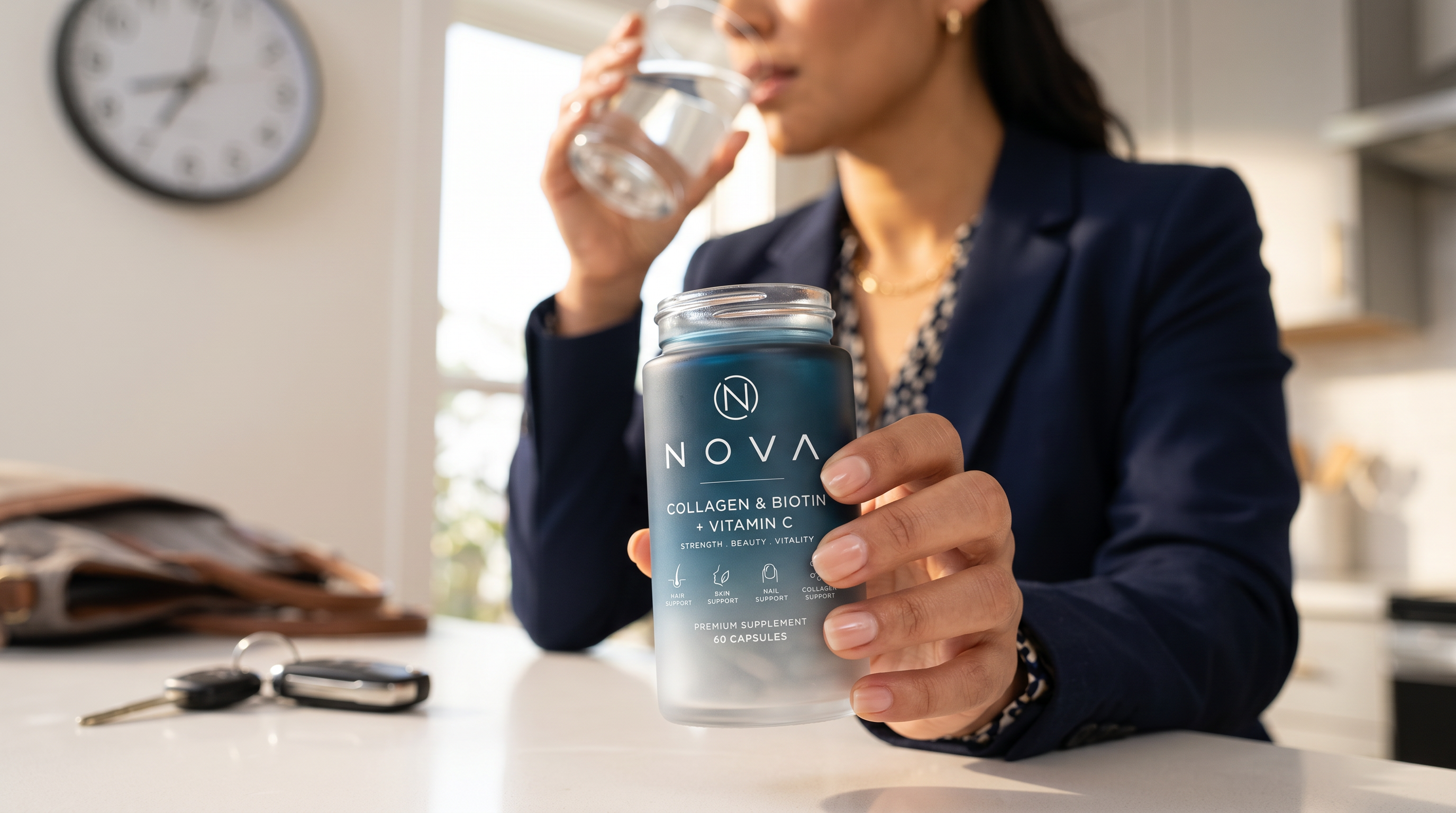 NOVA bottle held during a daily routine