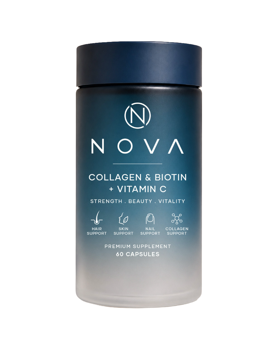 Front view of the NOVA Collagen and Biotin bottle